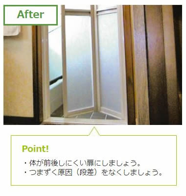 折れ戸に変えて、扉の出入りがスムーズに。after